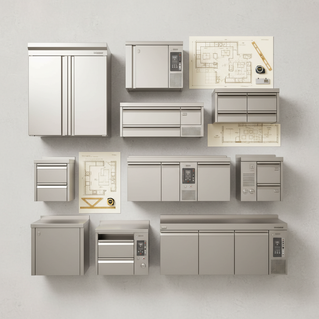Chef comparing commercial holding cabinet options in a stainless steel kitchen