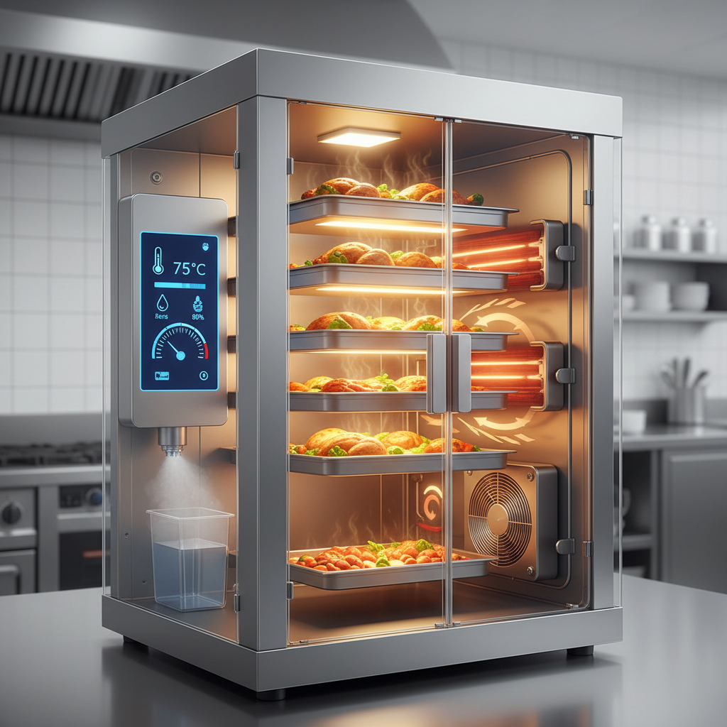 Cutaway view of a holding cabinet interior showing pan slides, heating element and humidity water pan